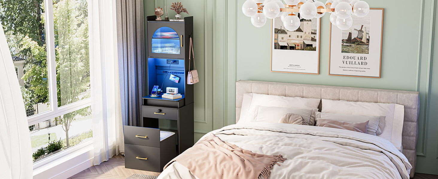 3 in 1 Small Vanity Desk with Human Sensor Led Light