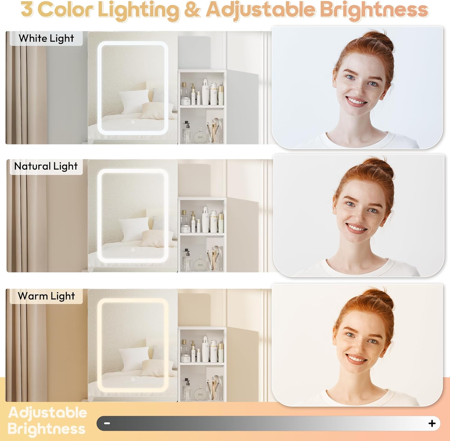 KAMABOKO 3 in 1 Vanity Desk with Mirror and LED Lights, Tall Makeup Vanity Set, Human Sensor Led Light, Charging Station & Chair, Strong Storage, Multi-Function, for Bedroom (Black)