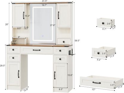 KAMABOKO 3 in 1 Vanity Desk with Mirror and LED Lights, Tall Makeup Vanity Set, Human Sensor Led Light, Charging Station & Chair, Strong Storage, Multi-Function, for Bedroom (Black)