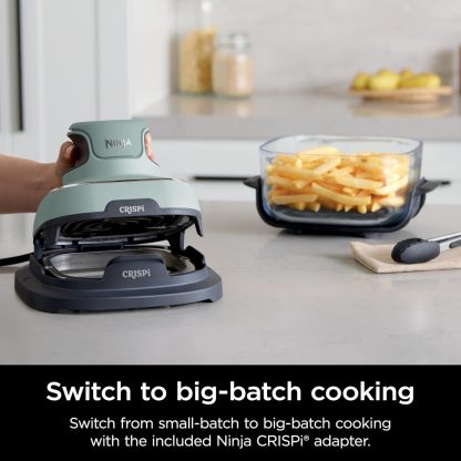 nthtinja Crispi 4-in-1 Portable Glass Air Fryer Cooking System, 1500W, 4QT & 6-Cup TempWare Glass Containers with Storage Lids, Microwave, Freezer & Dishwasher Safe, Cyberspace Gray, FN101GY