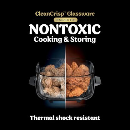 nthtinja Crispi 4-in-1 Portable Glass Air Fryer Cooking System, 1500W, 4QT & 6-Cup TempWare Glass Containers with Storage Lids, Microwave, Freezer & Dishwasher Safe, Cyberspace Gray, FN101GY