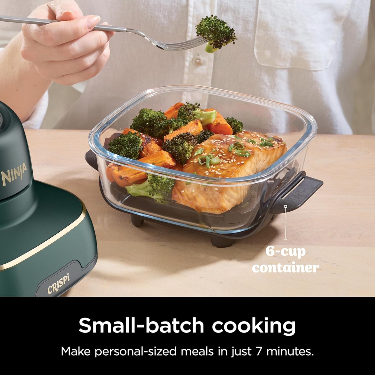 nthtinja Crispi 4-in-1 Portable Glass Air Fryer Cooking System, 1500W, 4QT & 6-Cup TempWare Glass Containers with Storage Lids, Microwave, Freezer & Dishwasher Safe, Cyberspace Gray, FN101GY