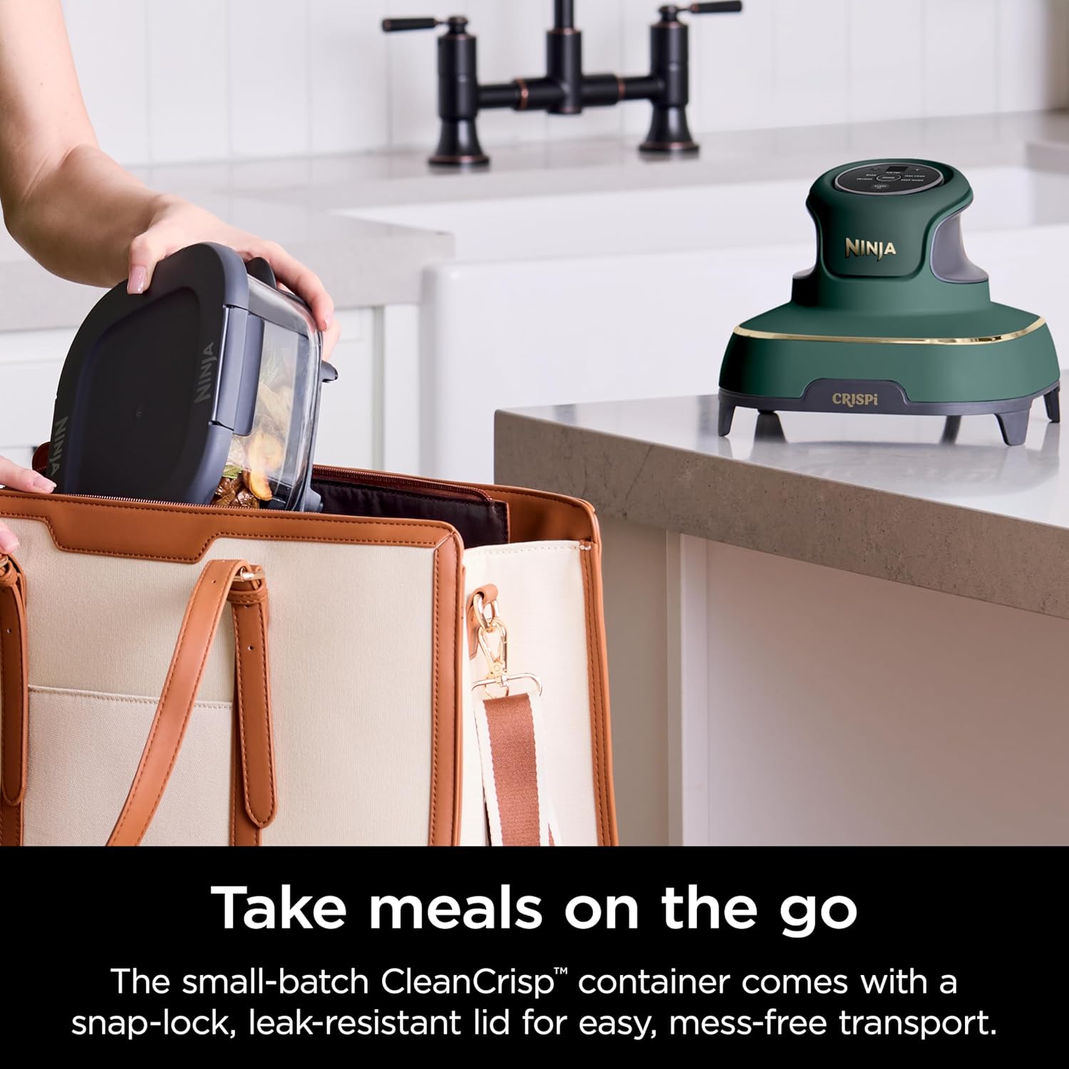 nthtinja Crispi 4-in-1 Portable Glass Air Fryer Cooking System, 1500W, 4QT & 6-Cup TempWare Glass Containers with Storage Lids, Microwave, Freezer & Dishwasher Safe, Cyberspace Gray, FN101GY