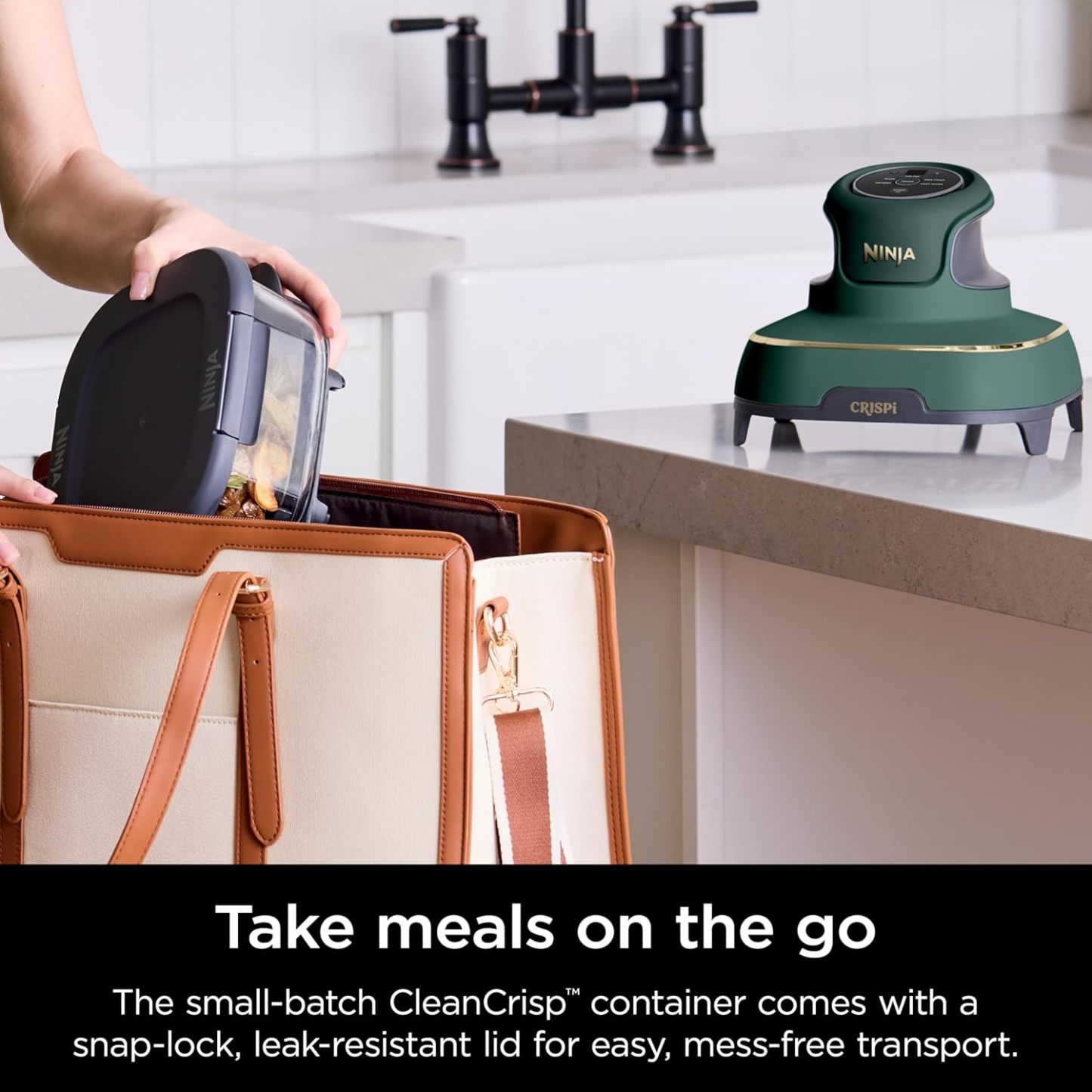 nthtinja Crispi 4-in-1 Portable Glass Air Fryer Cooking System, 1500W, 4QT & 6-Cup TempWare Glass Containers with Storage Lids, Microwave, Freezer & Dishwasher Safe, Cyberspace Gray, FN101GY