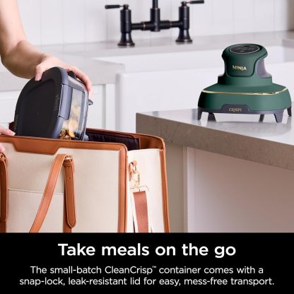 nthtinja Crispi 4-in-1 Portable Glass Air Fryer Cooking System, 1500W, 4QT & 6-Cup TempWare Glass Containers with Storage Lids, Microwave, Freezer & Dishwasher Safe, Cyberspace Gray, FN101GY