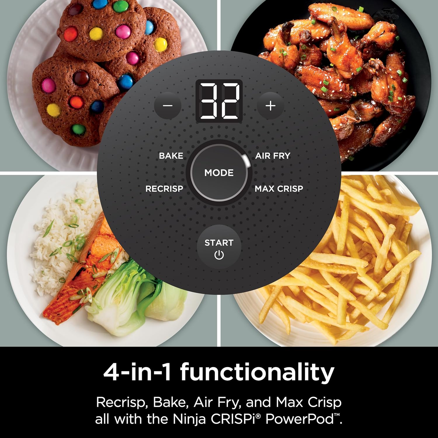 nthtinja Crispi 4-in-1 Portable Glass Air Fryer Cooking System, 1500W, 4QT & 6-Cup TempWare Glass Containers with Storage Lids, Microwave, Freezer & Dishwasher Safe, Cyberspace Gray, FN101GY