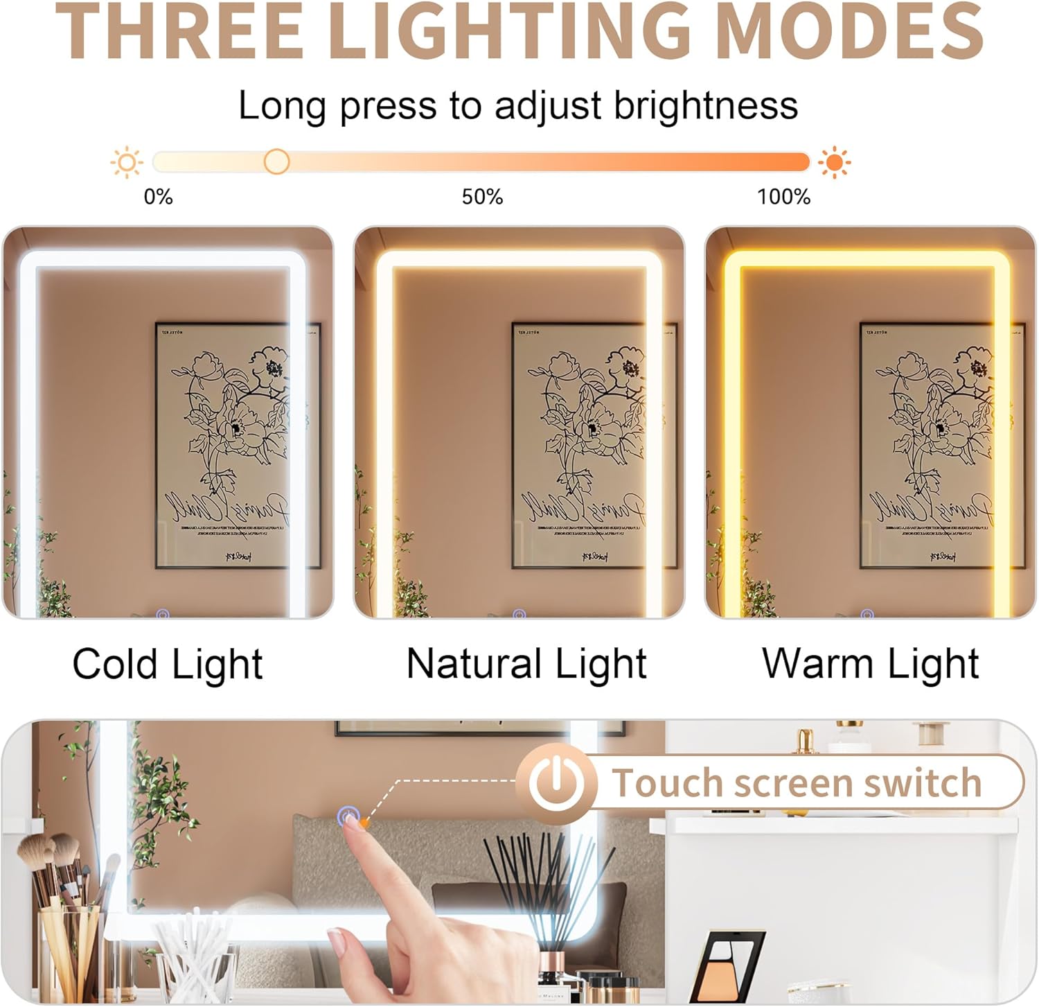 KAMABOKO 3 in 1 Vanity Desk with Mirror and LED Lights, Tall Makeup Vanity Set, Human Sensor Led Light, Charging Station & Chair, Strong Storage, Multi-Function, for Bedroom (Black)