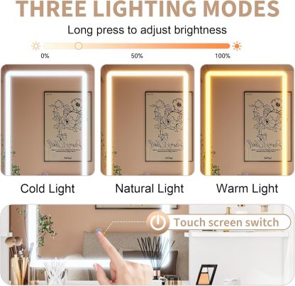 KAMABOKO 3 in 1 Vanity Desk with Mirror and LED Lights, Tall Makeup Vanity Set, Human Sensor Led Light, Charging Station & Chair, Strong Storage, Multi-Function, for Bedroom (Black)