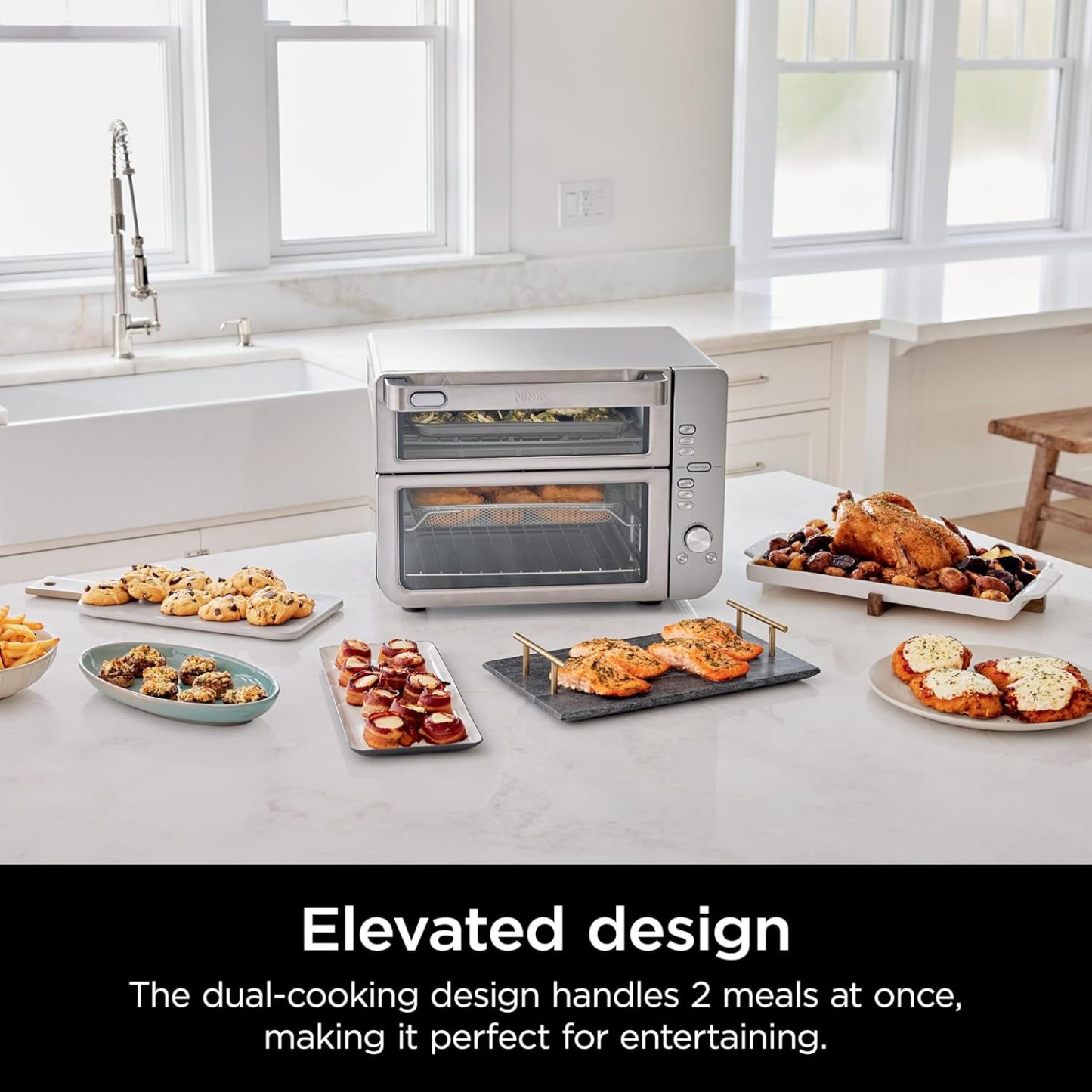 nthtinja Air Fryer & Toaster Oven | Double Stack XL | Countertop Oven | 12-in-1 Fits 4.5lb Chicken & 6lbs of Wings | SmartFinish Cook 2 Different Meals at the Same Time | Stainless Steel | DCT601