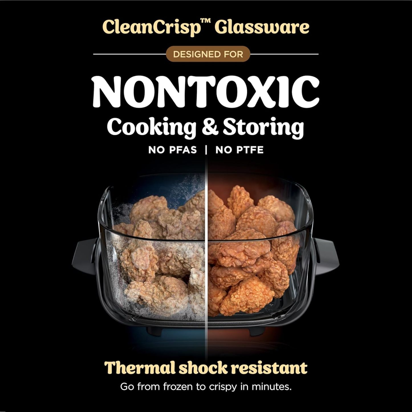 nthtinja Crispi 4-in-1 Portable Glass Air Fryer Cooking System, 1500W, 4QT & 6-Cup TempWare Glass Containers with Storage Lids, Microwave, Freezer & Dishwasher Safe, Cyberspace Gray, FN101GY