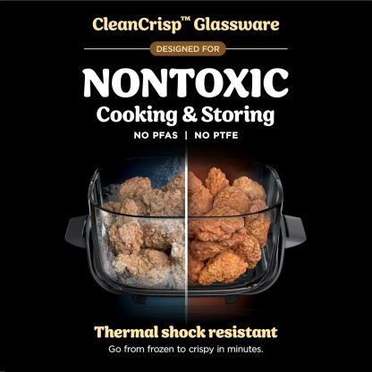 nthtinja Crispi 4-in-1 Portable Glass Air Fryer Cooking System, 1500W, 4QT & 6-Cup TempWare Glass Containers with Storage Lids, Microwave, Freezer & Dishwasher Safe, Cyberspace Gray, FN101GY