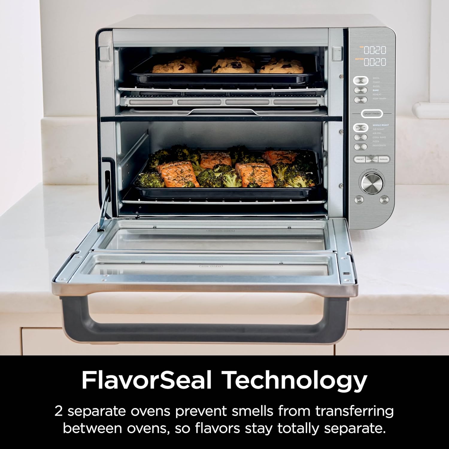 nthtinja Air Fryer & Toaster Oven | Double Stack XL | Countertop Oven | 12-in-1 Fits 4.5lb Chicken & 6lbs of Wings | SmartFinish Cook 2 Different Meals at the Same Time | Stainless Steel | DCT601