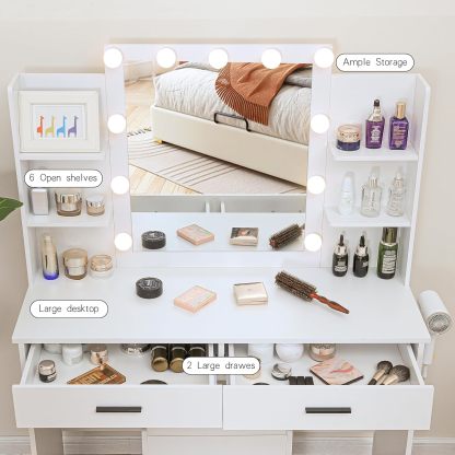 KAMABOKO 3 in 1 Vanity Desk with Mirror and LED Lights, Tall Makeup Vanity Set, Human Sensor Led Light, Charging Station & Chair, Strong Storage, Multi-Function, for Bedroom (Black)