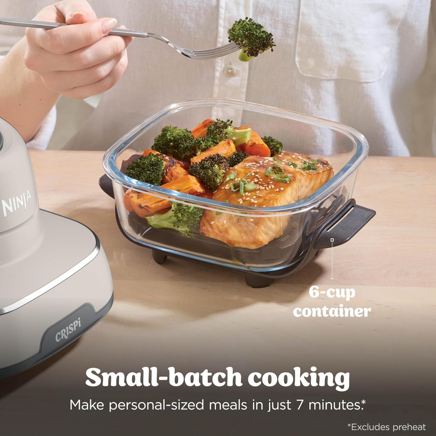 nthtinja Crispi 4-in-1 Portable Glass Air Fryer Cooking System, 1500W, 4QT & 6-Cup TempWare Glass Containers with Storage Lids, Microwave, Freezer & Dishwasher Safe, Cyberspace Gray, FN101GY