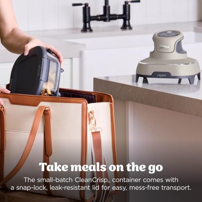 nthtinja Crispi 4-in-1 Portable Glass Air Fryer Cooking System, 1500W, 4QT & 6-Cup TempWare Glass Containers with Storage Lids, Microwave, Freezer & Dishwasher Safe, Cyberspace Gray, FN101GY