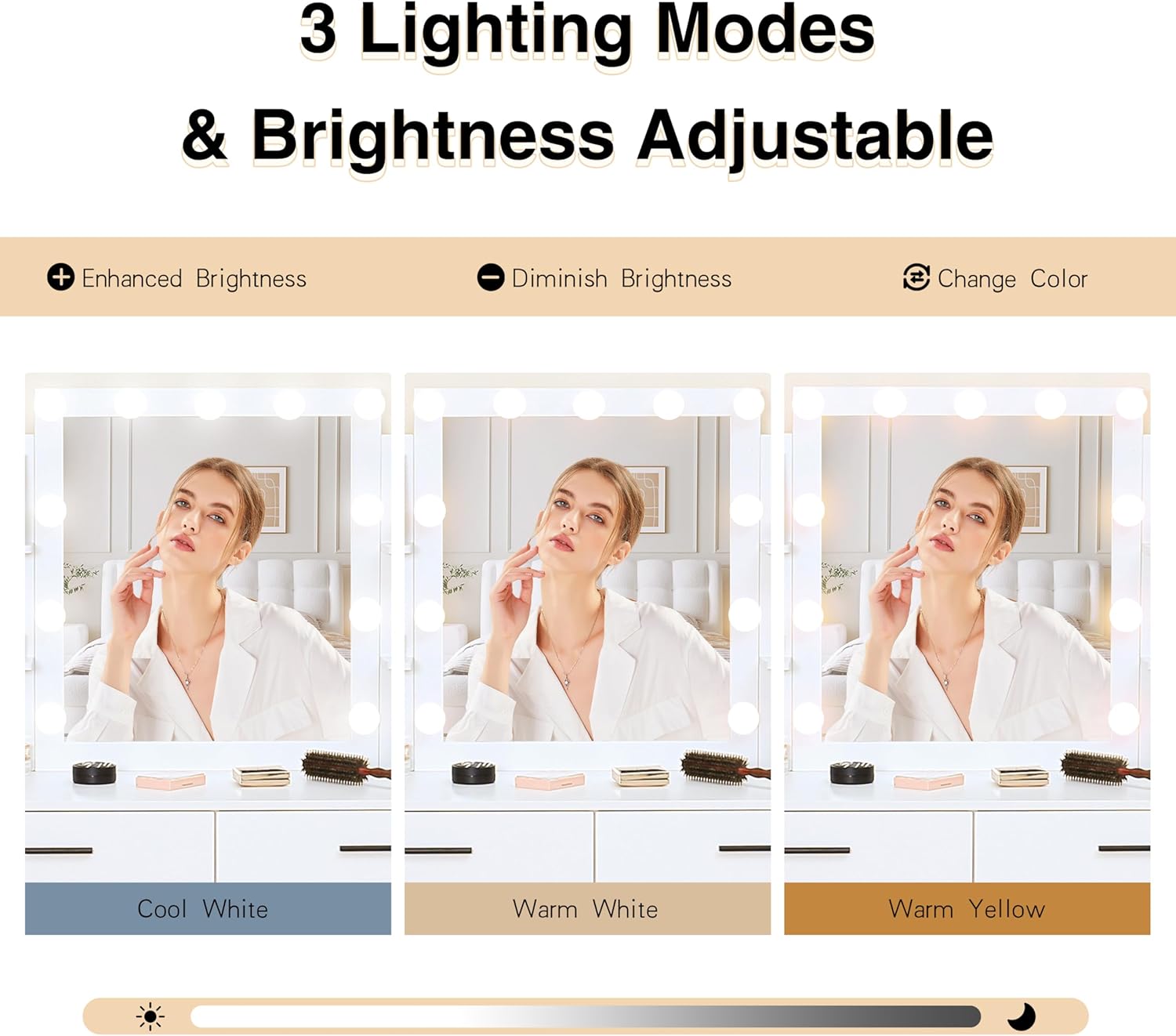 KAMABOKO 3 in 1 Vanity Desk with Mirror and LED Lights, Tall Makeup Vanity Set, Human Sensor Led Light, Charging Station & Chair, Strong Storage, Multi-Function, for Bedroom (Black)