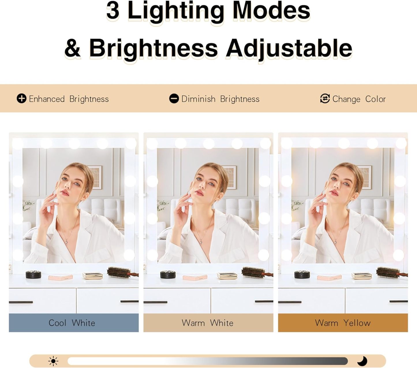 KAMABOKO 3 in 1 Vanity Desk with Mirror and LED Lights, Tall Makeup Vanity Set, Human Sensor Led Light, Charging Station & Chair, Strong Storage, Multi-Function, for Bedroom (Black)