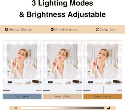 KAMABOKO 3 in 1 Vanity Desk with Mirror and LED Lights, Tall Makeup Vanity Set, Human Sensor Led Light, Charging Station & Chair, Strong Storage, Multi-Function, for Bedroom (Black)