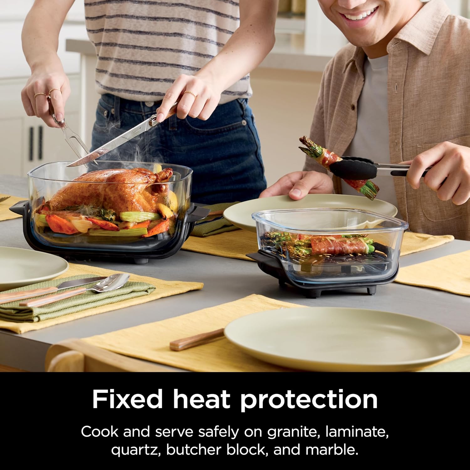 nthtinja Crispi 4-in-1 Portable Glass Air Fryer Cooking System, 1500W, 4QT & 6-Cup TempWare Glass Containers with Storage Lids, Microwave, Freezer & Dishwasher Safe, Cyberspace Gray, FN101GY