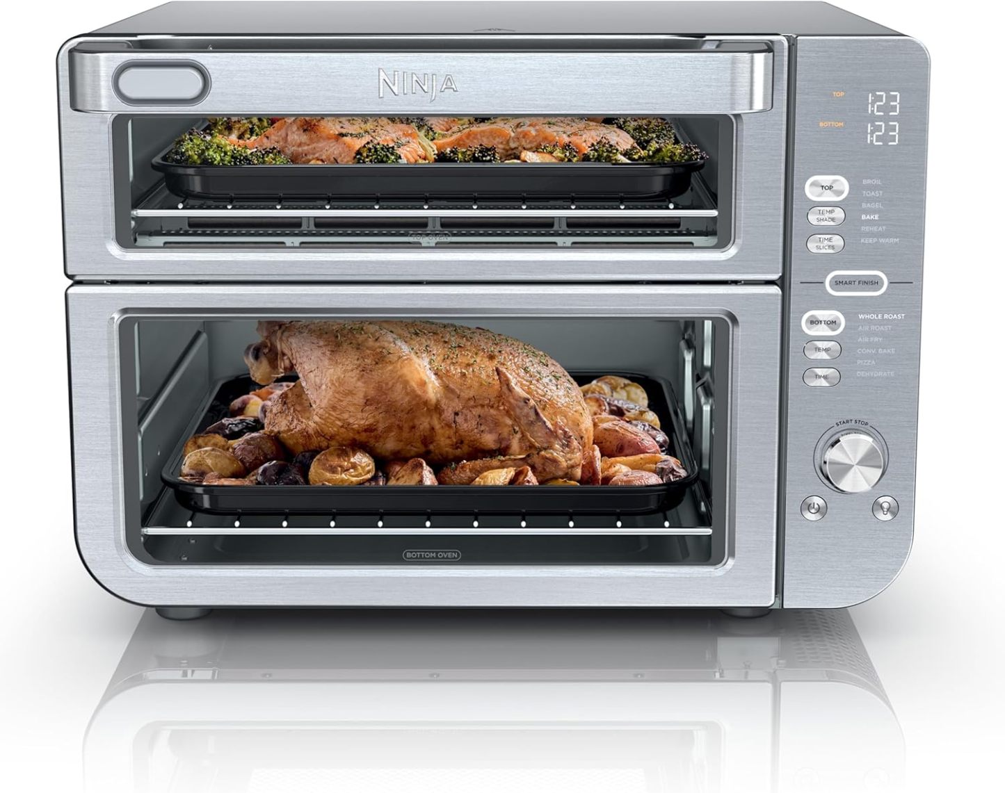 nthtinja Air Fryer & Toaster Oven | Double Stack XL | Countertop Oven | 12-in-1 Fits 4.5lb Chicken & 6lbs of Wings | SmartFinish Cook 2 Different Meals at the Same Time | Stainless Steel | DCT601