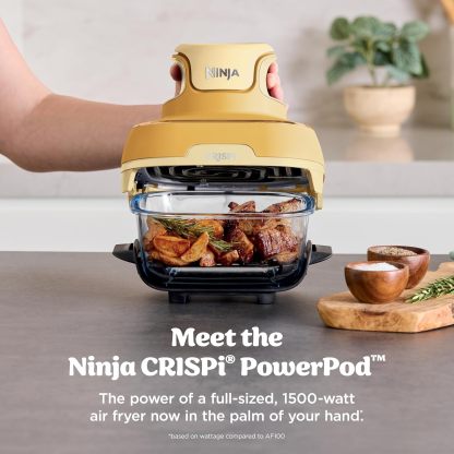 nthtinja Crispi 4-in-1 Portable Glass Air Fryer Cooking System, 1500W, 4QT & 6-Cup TempWare Glass Containers with Storage Lids, Microwave, Freezer & Dishwasher Safe, Cyberspace Gray, FN101GY