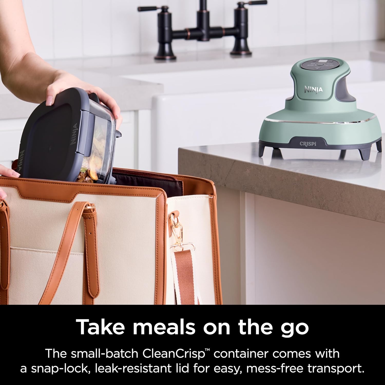 nthtinja Crispi 4-in-1 Portable Glass Air Fryer Cooking System, 1500W, 4QT & 6-Cup TempWare Glass Containers with Storage Lids, Microwave, Freezer & Dishwasher Safe, Cyberspace Gray, FN101GY