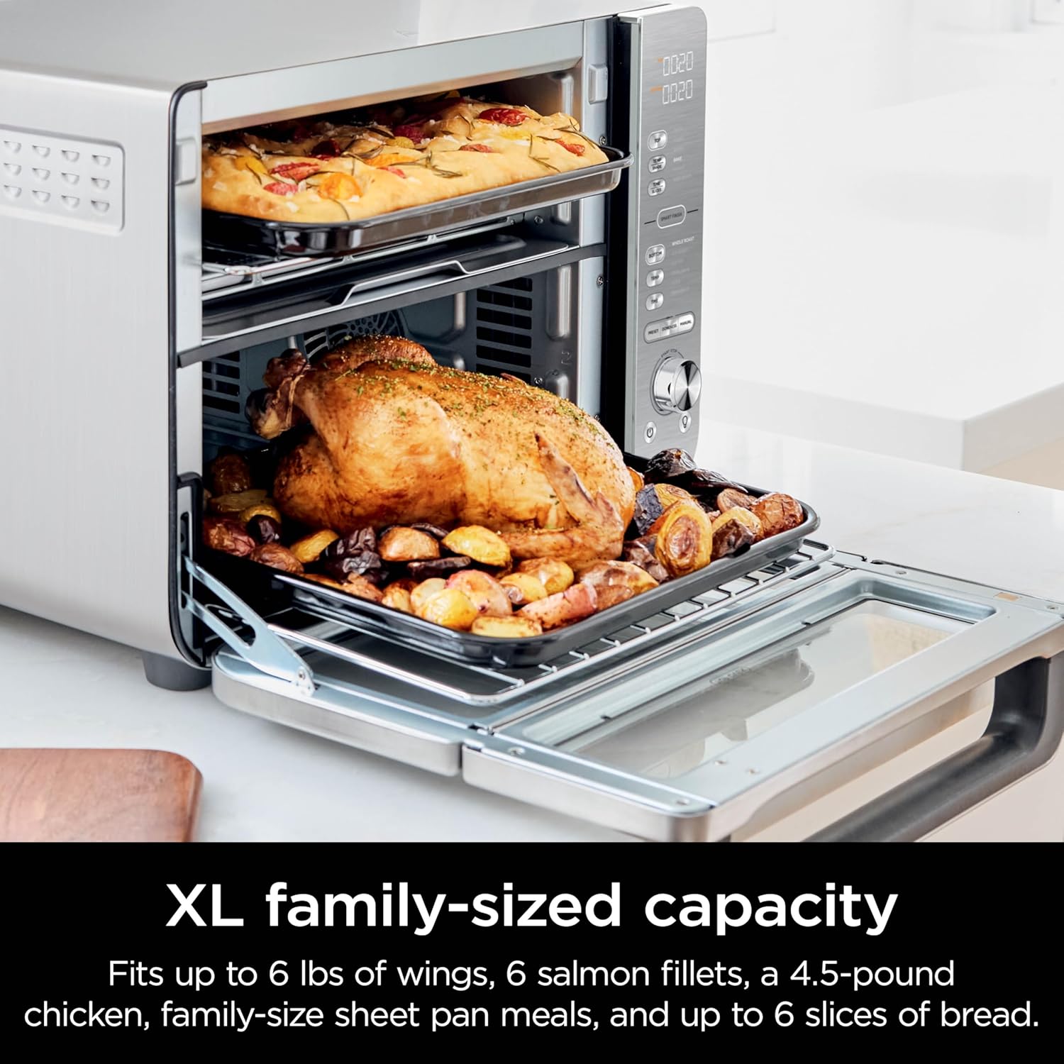 nthtinja Air Fryer & Toaster Oven | Double Stack XL | Countertop Oven | 12-in-1 Fits 4.5lb Chicken & 6lbs of Wings | SmartFinish Cook 2 Different Meals at the Same Time | Stainless Steel | DCT601