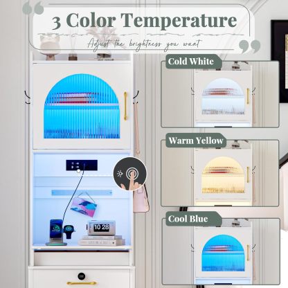 KAMABOKO 3 in 1 Vanity Desk with Mirror and LED Lights, Tall Makeup Vanity Set, Human Sensor Led Light, Charging Station & Chair, Strong Storage, Multi-Function, for Bedroom (Black)