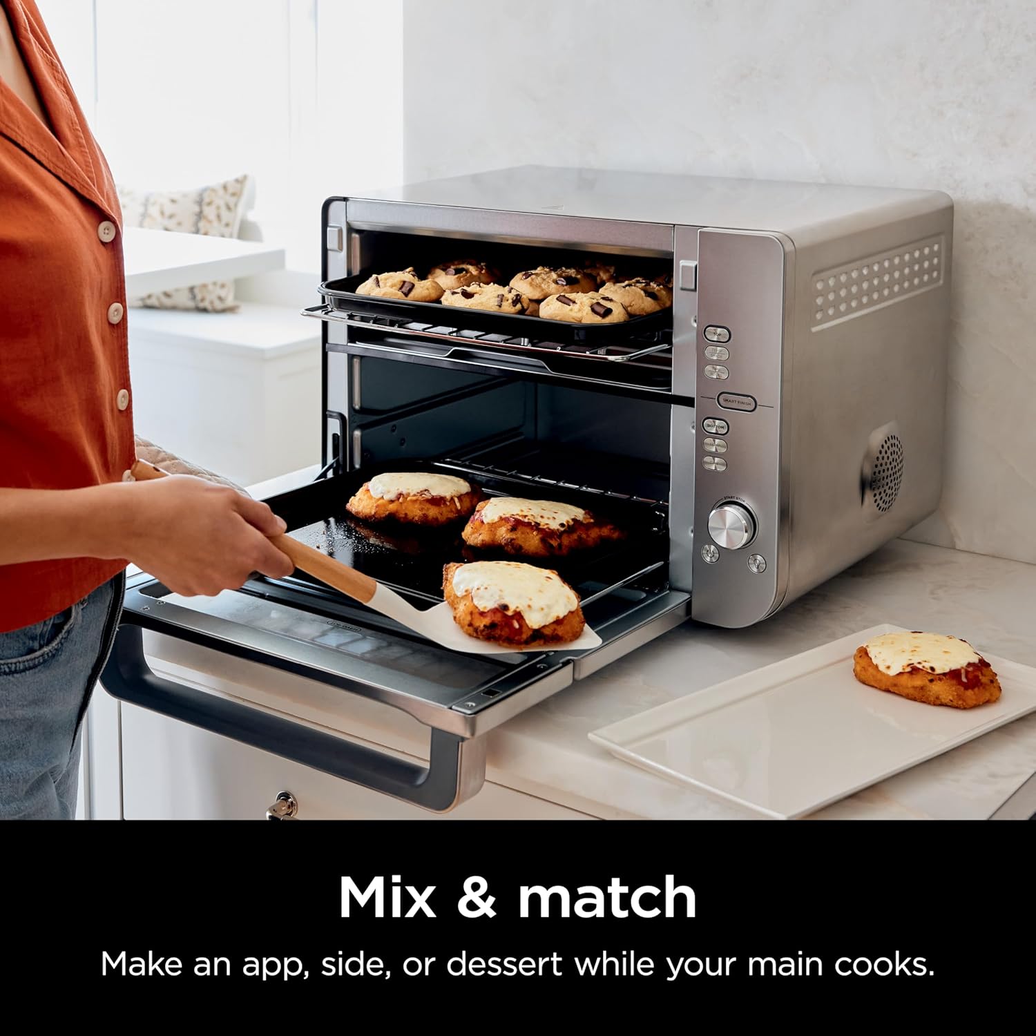 nthtinja Air Fryer & Toaster Oven | Double Stack XL | Countertop Oven | 12-in-1 Fits 4.5lb Chicken & 6lbs of Wings | SmartFinish Cook 2 Different Meals at the Same Time | Stainless Steel | DCT601
