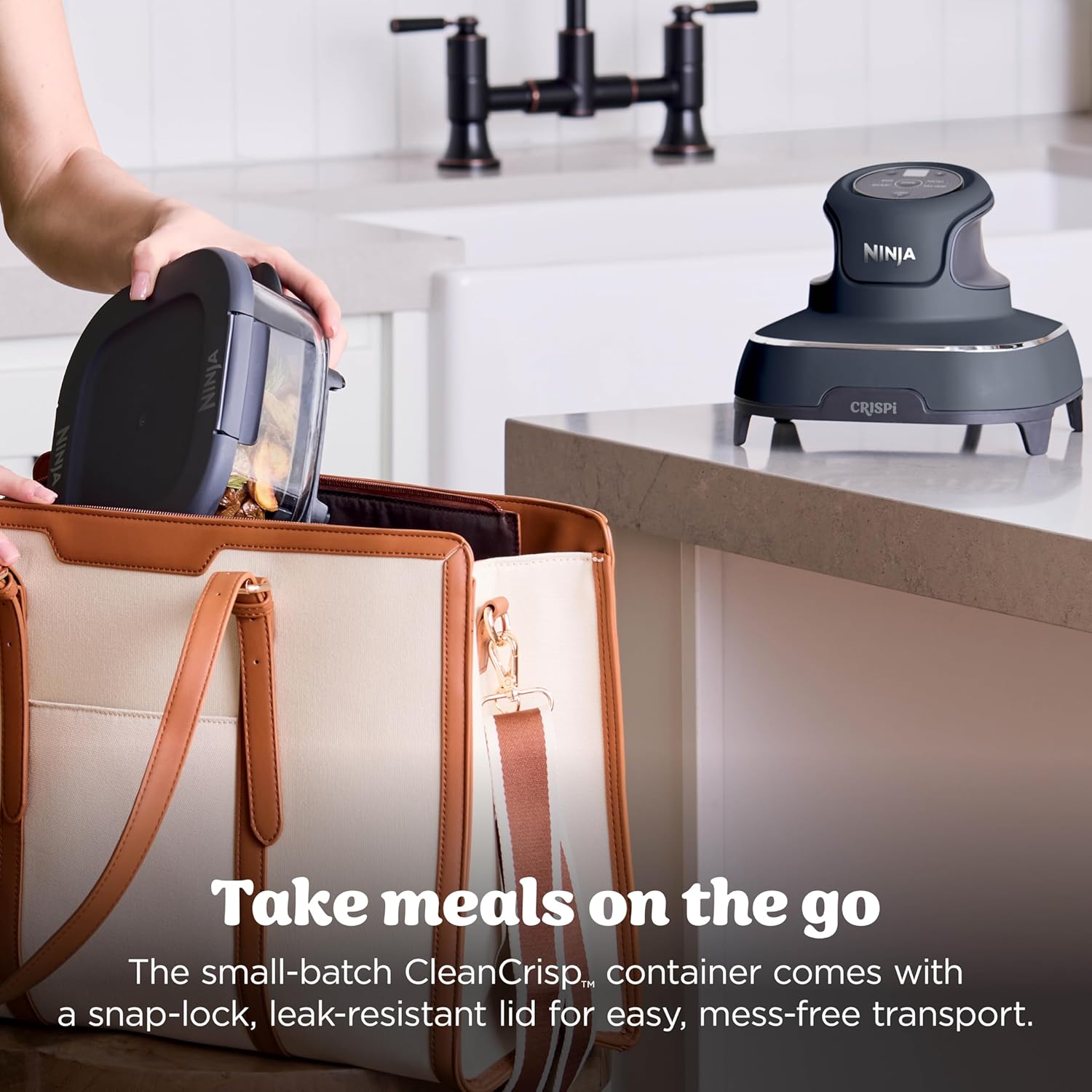 nthtinja Crispi 4-in-1 Portable Glass Air Fryer Cooking System, 1500W, 4QT & 6-Cup TempWare Glass Containers with Storage Lids, Microwave, Freezer & Dishwasher Safe, Cyberspace Gray, FN101GY