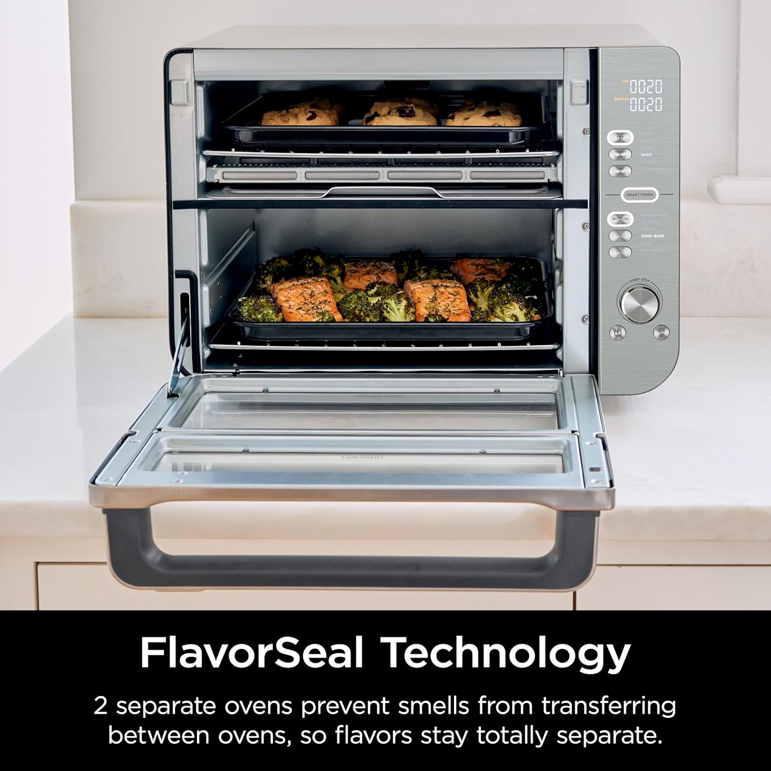 nthtinja Air Fryer & Toaster Oven | Double Stack XL | Countertop Oven | 12-in-1 Fits 4.5lb Chicken & 6lbs of Wings | SmartFinish Cook 2 Different Meals at the Same Time | Stainless Steel | DCT601