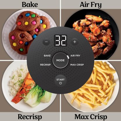 nthtinja Crispi 4-in-1 Portable Glass Air Fryer Cooking System, 1500W, 4QT & 6-Cup TempWare Glass Containers with Storage Lids, Microwave, Freezer & Dishwasher Safe, Cyberspace Gray, FN101GY