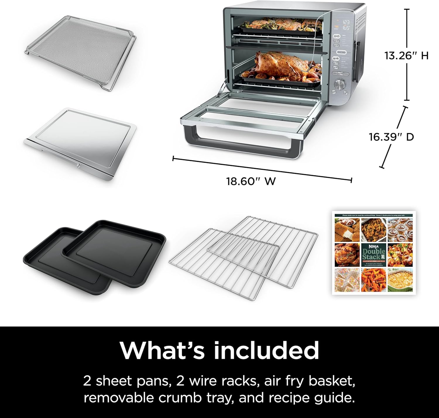 nthtinja Air Fryer & Toaster Oven | Double Stack XL | Countertop Oven | 12-in-1 Fits 4.5lb Chicken & 6lbs of Wings | SmartFinish Cook 2 Different Meals at the Same Time | Stainless Steel | DCT601