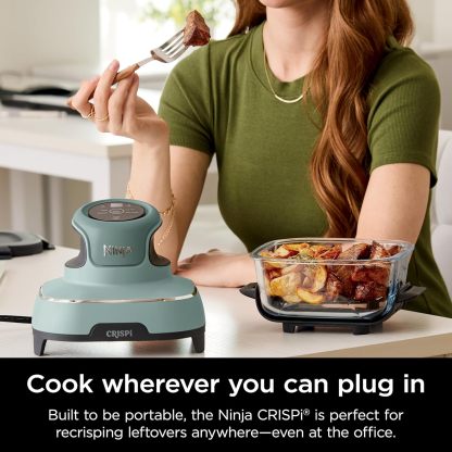 nthtinja Crispi 4-in-1 Portable Glass Air Fryer Cooking System, 1500W, 4QT & 6-Cup TempWare Glass Containers with Storage Lids, Microwave, Freezer & Dishwasher Safe, Cyberspace Gray, FN101GY