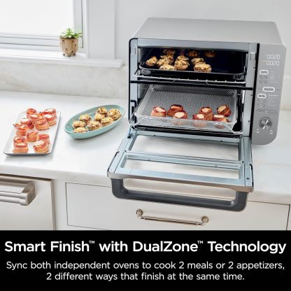 nthtinja Air Fryer & Toaster Oven | Double Stack XL | Countertop Oven | 12-in-1 Fits 4.5lb Chicken & 6lbs of Wings | SmartFinish Cook 2 Different Meals at the Same Time | Stainless Steel | DCT601