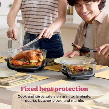 nthtinja Crispi 4-in-1 Portable Glass Air Fryer Cooking System, 1500W, 4QT & 6-Cup TempWare Glass Containers with Storage Lids, Microwave, Freezer & Dishwasher Safe, Cyberspace Gray, FN101GY