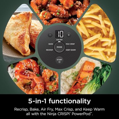 nthtinja Crispi 4-in-1 Portable Glass Air Fryer Cooking System, 1500W, 4QT & 6-Cup TempWare Glass Containers with Storage Lids, Microwave, Freezer & Dishwasher Safe, Cyberspace Gray, FN101GY