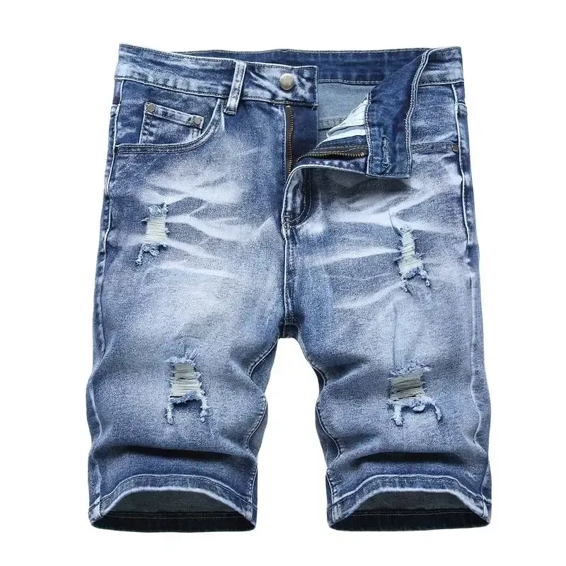 Men's Ripped Denim Shorts, Stretch, Distressed Street Style