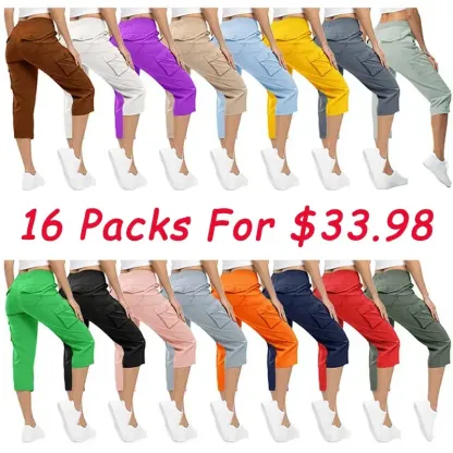 🔥Last day promotion🔥Women's Cargo Capris Lightweight Hiking Pants Shorts Cropped Cotton