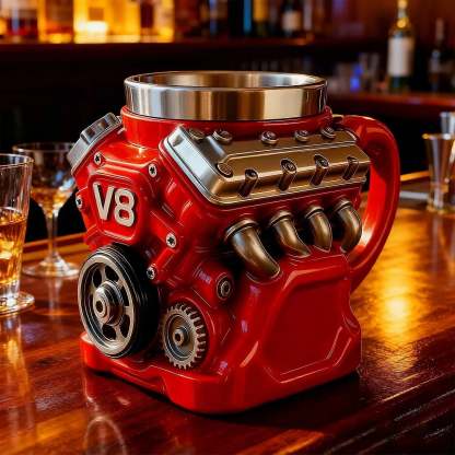 Retro Engine Coffee Mug, V8 Engines Stainless Steel Cup