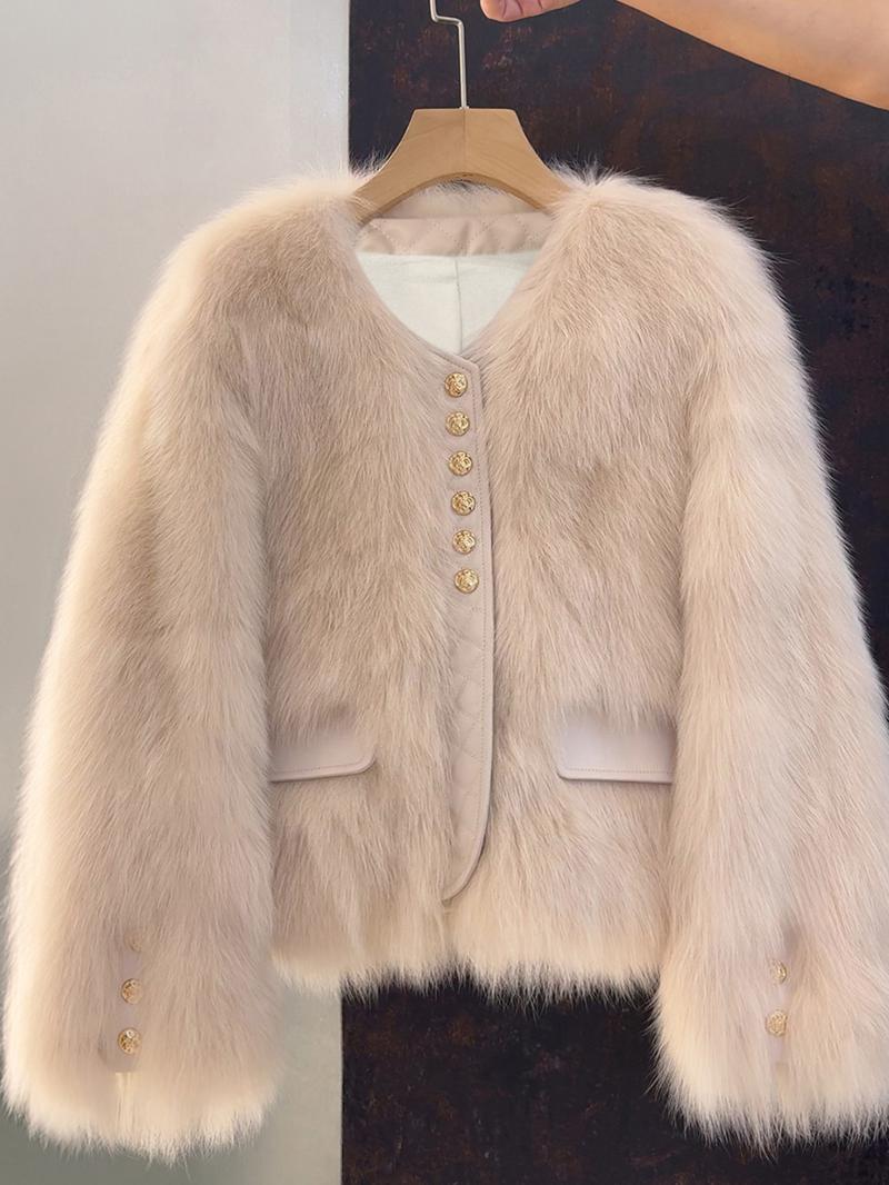 Women's Faux Fox Fur Coat Short Section Autumn Winter New Style Korean Version Commuting Real Fur Patchwork Outerwear Women's Faux Fox Fur Coat Short Section Autumn Winter New Style Korean Version Commuting Real Fur Patchwork Outerwear