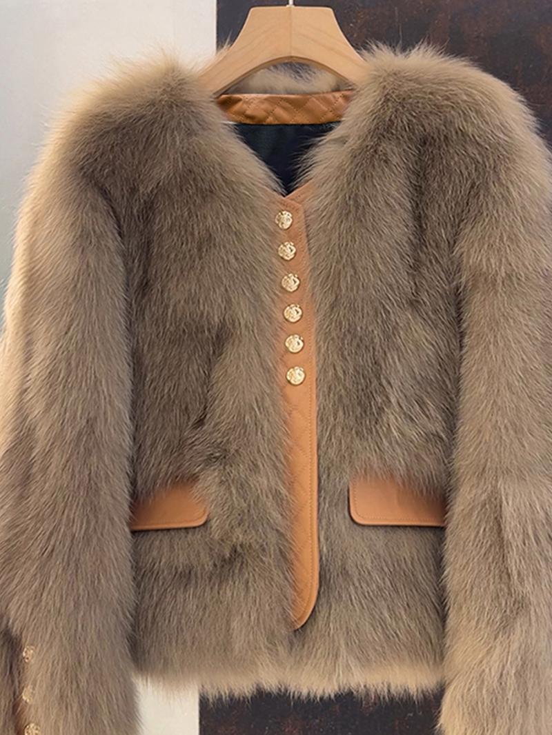 Women's Faux Fox Fur Coat Short Section Autumn Winter New Style Korean Version Commuting Real Fur Patchwork Outerwear Women's Faux Fox Fur Coat Short Section Autumn Winter New Style Korean Version Commuting Real Fur Patchwork Outerwear