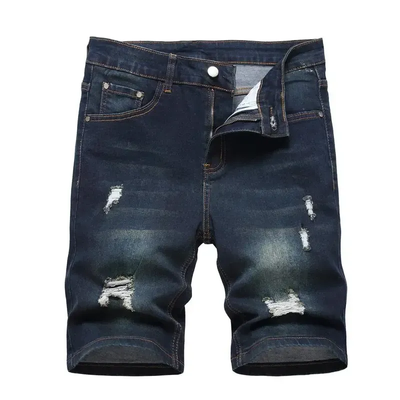 Men's Ripped Denim Shorts, Stretch, Distressed Street Style