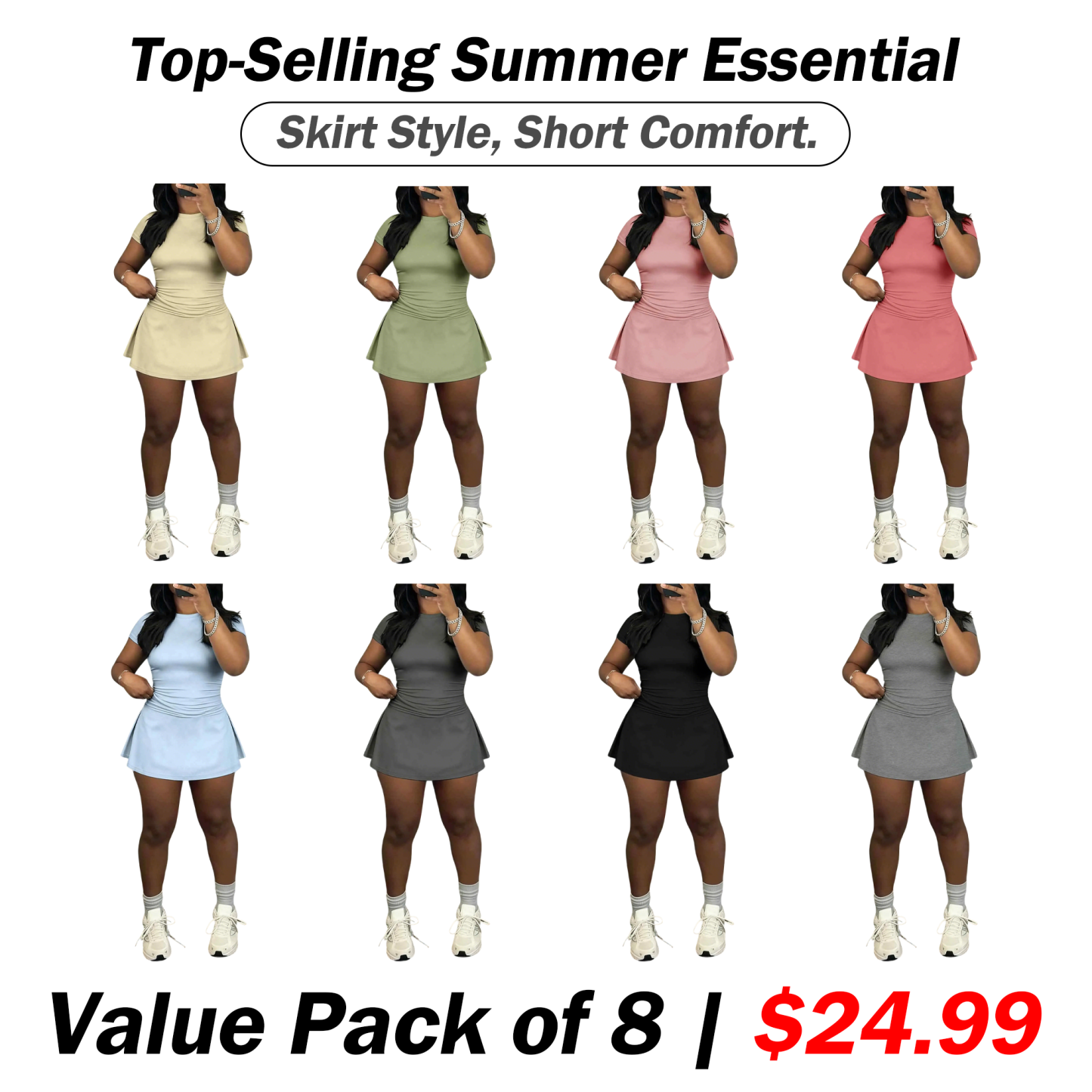 🔥Spring Sale🔥Women's Solid Color Top & Skort
