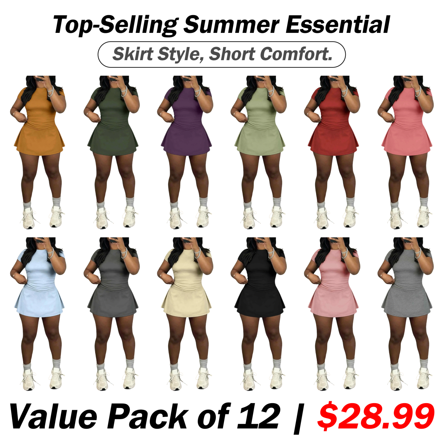 🔥Spring Sale🔥Women's Solid Color Top & Skort