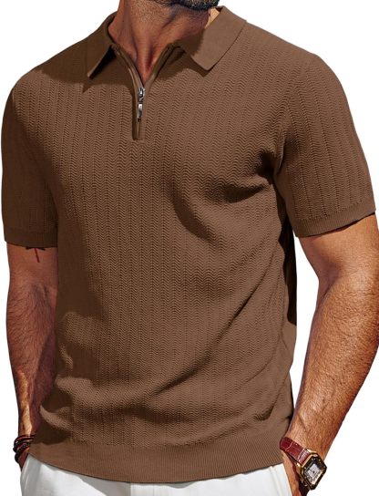 Men's Polo Shirts Quarter Zip Textured Knit Shirts Summer Shirt