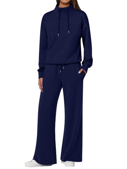 NEW 🔥 Women's Cotton Two-Piece Oversized Drawstring Sweatshirt Wide Leg Sweatpants Casual Set