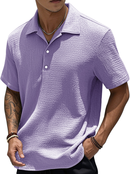 Men's Fashion Retro Pleated Fabric Short-sleeved Polo Shirt