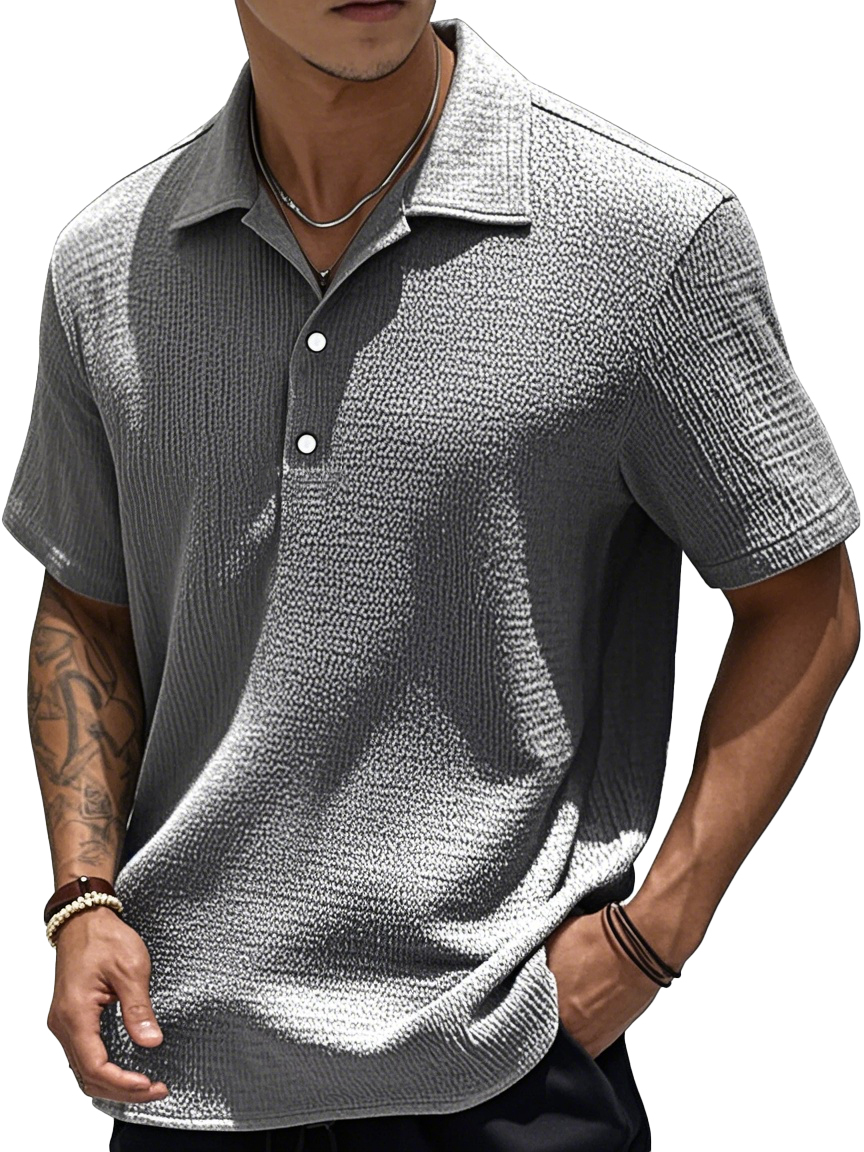 Men's Fashion Retro Pleated Fabric Short-sleeved Polo Shirt