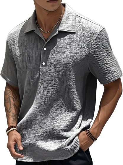 Men's Fashion Retro Pleated Fabric Short-sleeved Polo Shirt